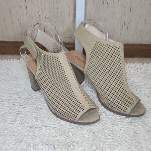 Tan Peep-Toe Slingback Heels